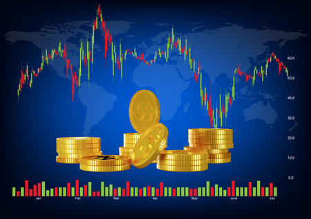 3d rendering gold dollar coins and dashboard monitor Trading Chart Stock Market With Dollar Coin and World Concept Business Financeの写真素材
