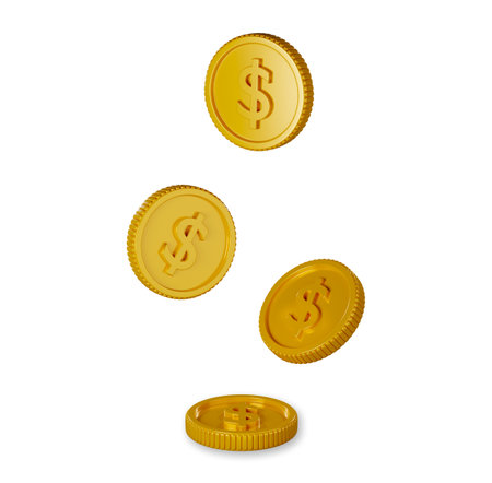 Gold coins white background. Isolated 3D rendering illustrationの写真素材