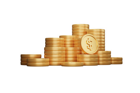 stack Gold coins 3D rendering with white background illustrationの写真素材
