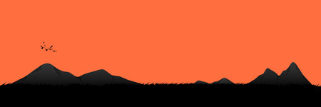 graphics drawing landscape view outdoor with grass on the ground and mountain for wallpaper background vector illustrationのイラスト素材