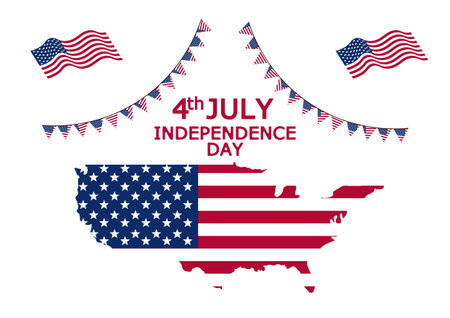 USA Flag and national flag of USA with Text independence day white background vector illustrationのイラスト素材
