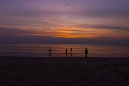 landscape view light in morning sunrise and silhouette ocean Asia Thailandの写真素材