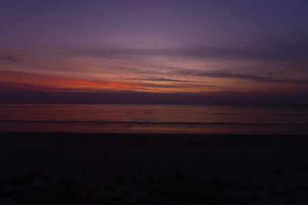 landscape view light in morning sunrise and silhouette ocean Asia Thailandの写真素材