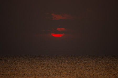 landscape view light in morning sunrise and silhouette ocean Asia Thailandの写真素材