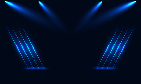 Blue stage lights on a dark background. Vector illustrationのイラスト素材
