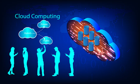 Cloud computing concept with people uses smartphone connection Vector illustrationのイラスト素材