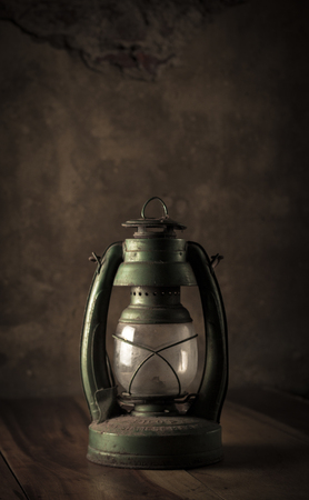 vintage lantern on tableの写真素材