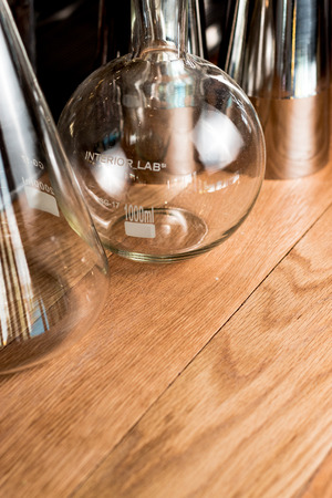 glass tube mixologist  tool on the wood topの写真素材
