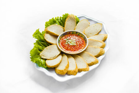 Fried  Vietnames sausage Split on white background
