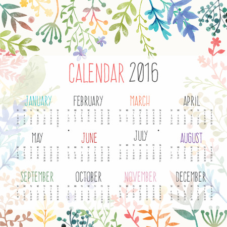 Calendar for 2016 with flowerのイラスト素材