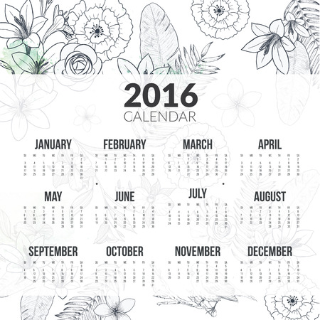 Calendar for 2016 with flowerのイラスト素材
