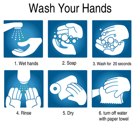 How to wash your hands  to avoid germs and other bad viruses. on blue backgroundのイラスト素材