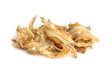 Dried fishes isolated on white backgroundの写真素材