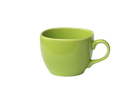 Green coffee mug isolated on white backgroundの写真素材