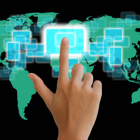hand pushing on a touch screen interface