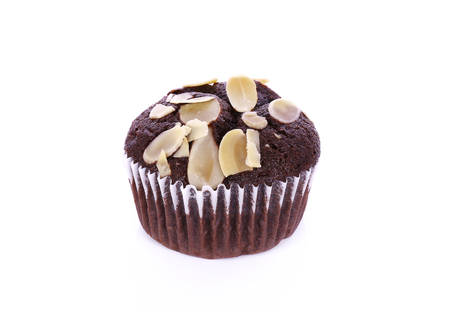 Chocolate cupcake isolated on white backgroundの写真素材
