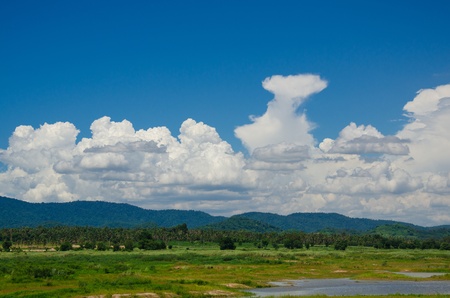 Cumulus Clouds over Lakeの写真素材