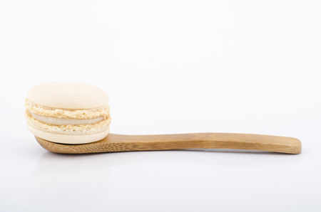 Cream macaron cookies. Isolated on white backgroundの写真素材