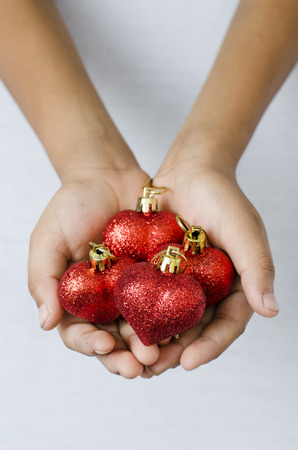 Heart in hand, white background.の写真素材