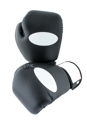 Photo of a pair of black and white boxing glovesの写真素材