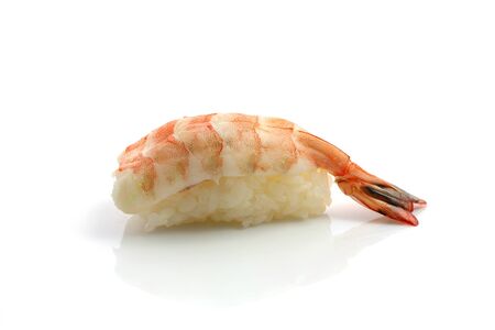 Shrimp sushi isolated in white backgroundの写真素材