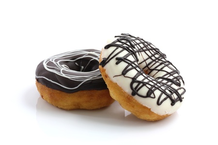 Chocolate donut isolated in white backgroundの写真素材