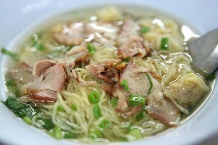 Chinese food noodle with grilled porkの写真素材