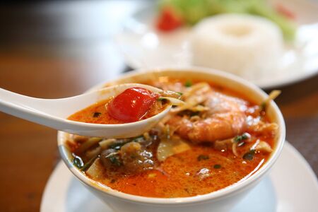 Tom Yum soup , a Thai traditional spicy prawn soup の写真素材