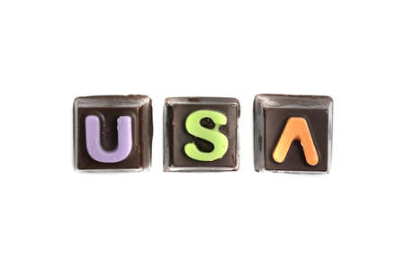 USA chocolate text isolated in white backgroundの写真素材