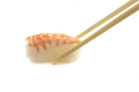 Shrimp sushi isolated on white background の写真素材