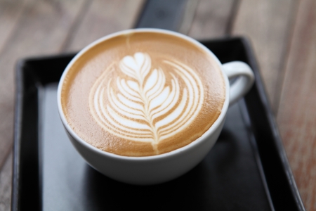 coffee on wood backgroundの写真素材