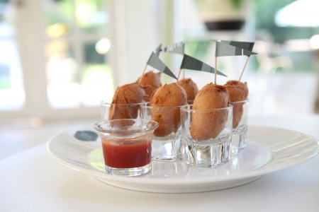 Fried cocktail sausages の写真素材