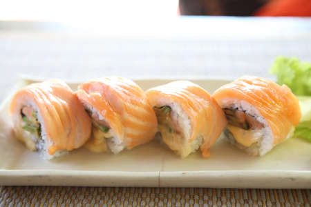 salmon sushi rolls の写真素材