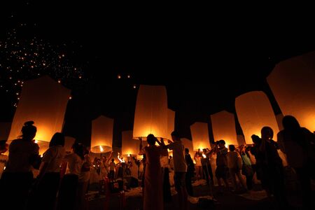 CHIANGMAI, THAILAND - OCTOBER 24   Thai people floating lantern  October 24 ,2012  in Maejo, Chiangmai, Thailand  のeditorial素材