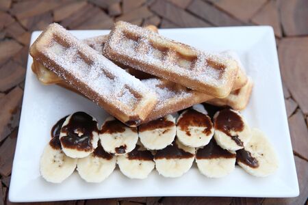 Waffle with bananaの写真素材