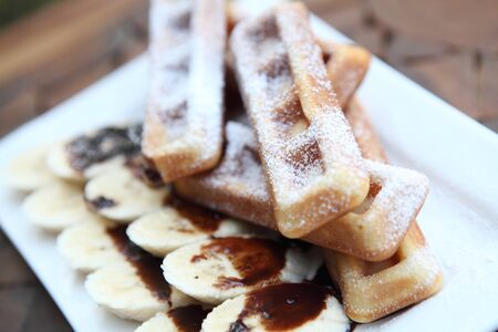 Waffle with bananaの写真素材