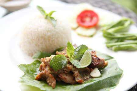 Spicy Barbecued pork with riceの写真素材