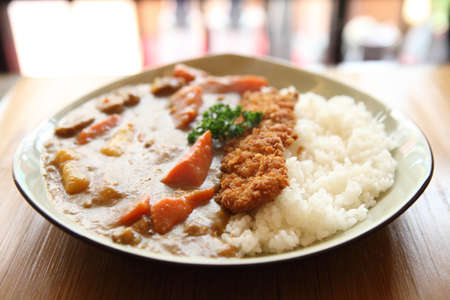 Curry rice with fried porkの写真素材