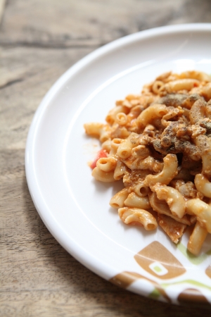 pasta with ham and tomatoの写真素材