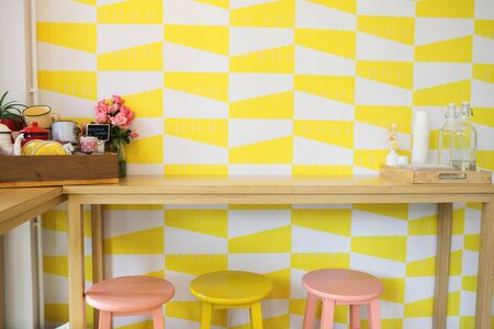 cafe table with glassの写真素材