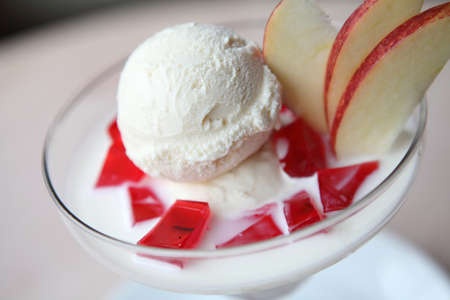 Icecream with jelly and milk