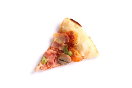Pizza ham and mushroom isolated in white backgroundの写真素材