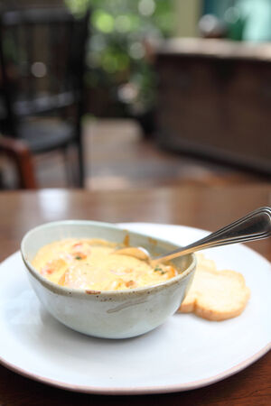 Seafood two sauce with breadの写真素材