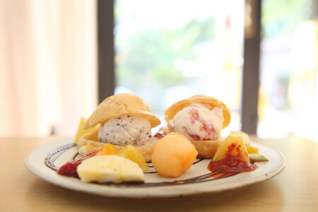 choux cream ice cream with fruits