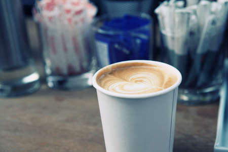 coffee on wood backgroundの写真素材