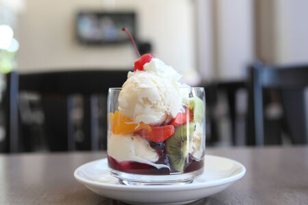 Fruit with ice cream の写真素材
