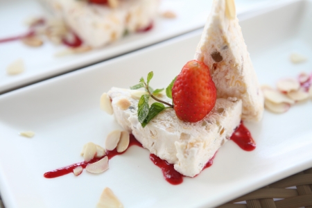 iced nougat on plate の写真素材