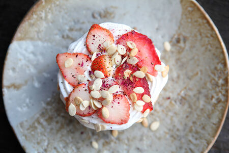 watermelon strawberry on top cakeの写真素材