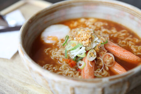 Spicy Noodle with eggの写真素材