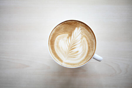 coffee on wood backgroundの写真素材